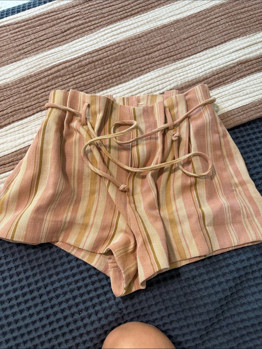 Zara High-Waist Striped Tie Shorts β Pink, Cream & Tan